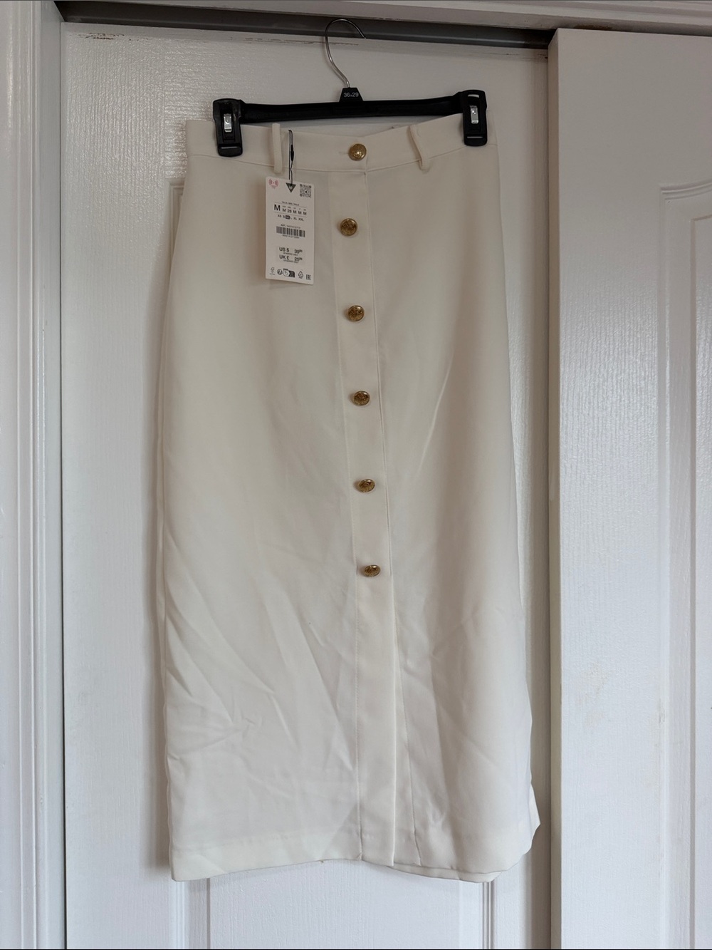 Zara Cream Midi Skirt with Gold Buttons